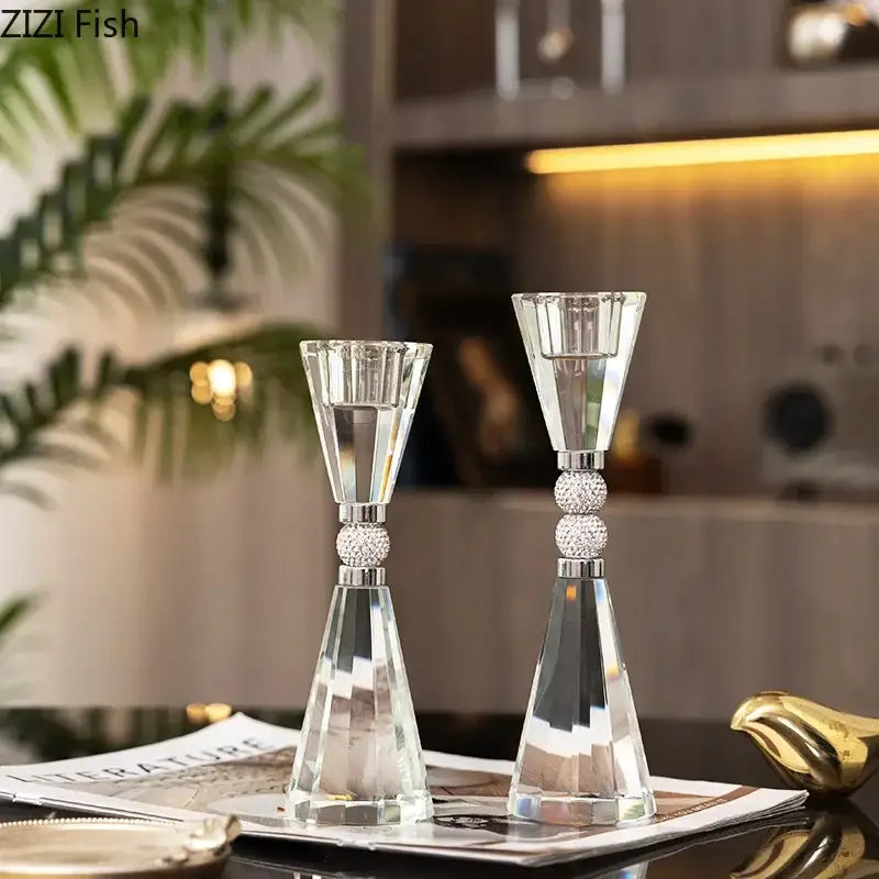 Elegant gold and crystal lotus candle holder set dining room decor