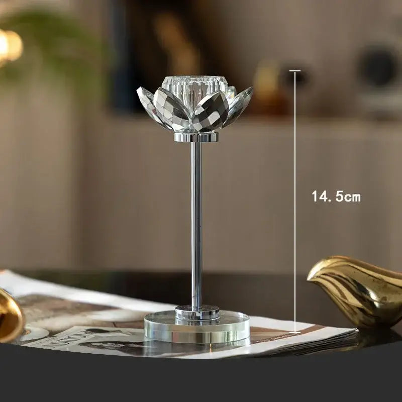 Elegant gold and crystal lotus candle holder set dining room decor