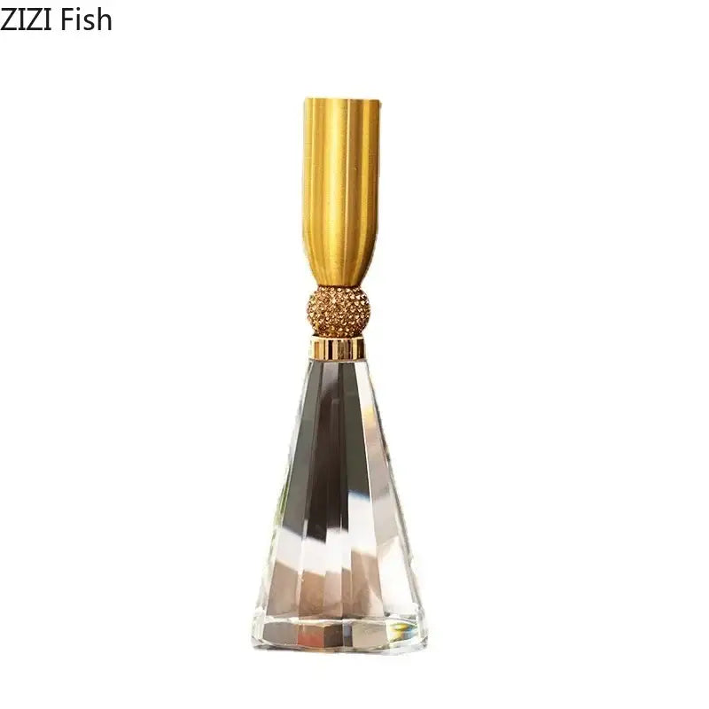 Elegant gold and crystal lotus candle holder set dining room decor
