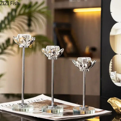 Elegant gold and crystal lotus candle holder set dining room decor