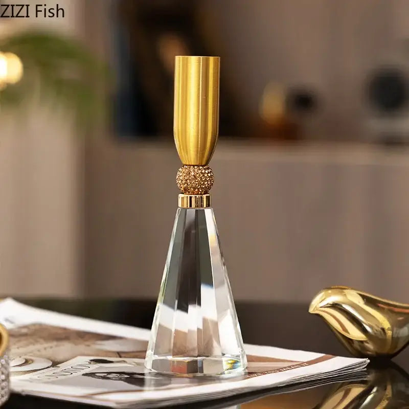 Elegant gold and crystal lotus candle holder set dining room decor
