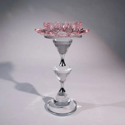 Pink and clear crystal lotus candle holder dining room decor