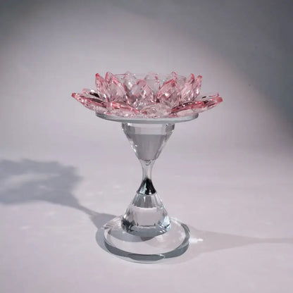 Pink and clear crystal lotus candle holder dining room decor