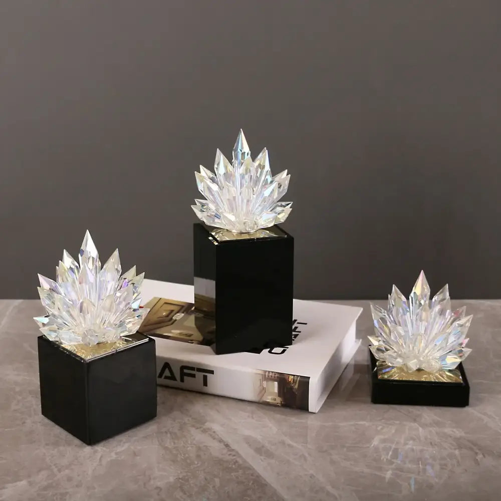 Translucent faceted crystal lotus tabletop decoration living room