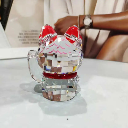 Faceted crystal lucky cat figurine living room decor