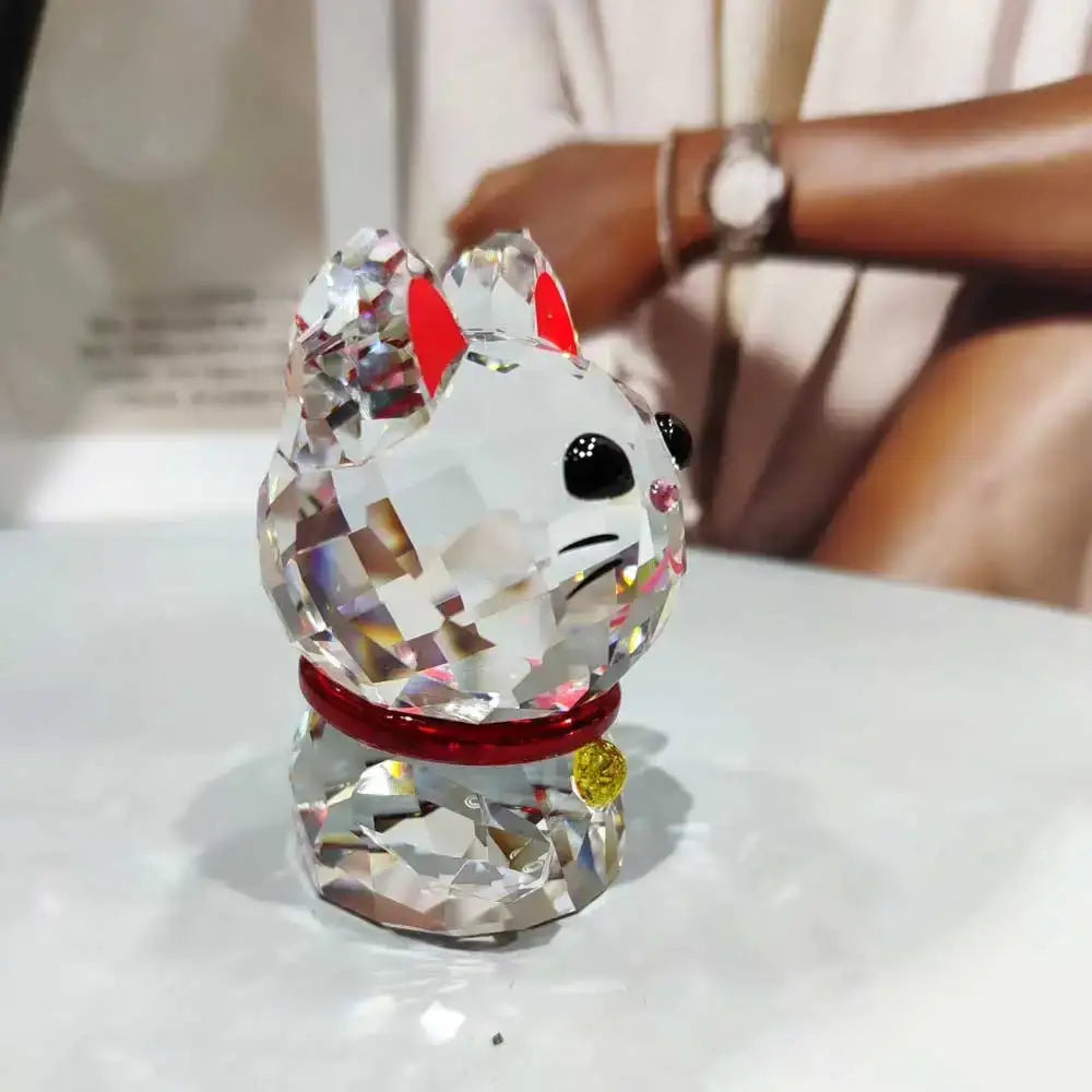 Faceted crystal lucky cat figurine living room decor