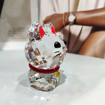 Faceted crystal lucky cat figurine living room decor