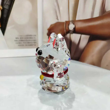 Faceted crystal lucky cat figurine living room decor