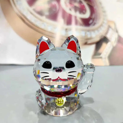 Faceted crystal lucky cat figurine living room decor