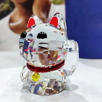 Faceted crystal lucky cat figurine living room decor
