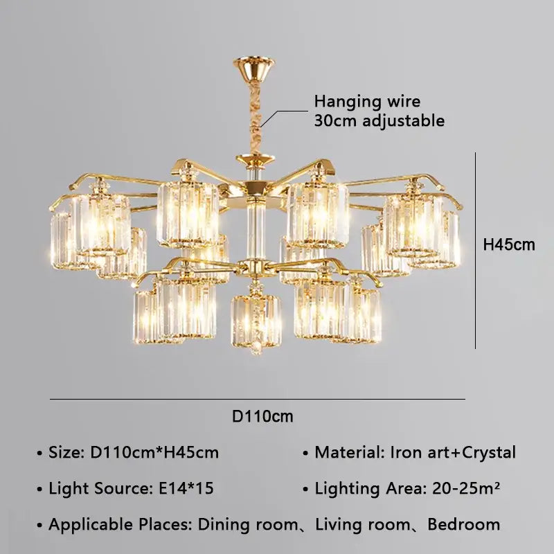 Modern gold crystal lustre chandelier dining room luxury lighting