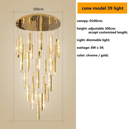 Modern gold crystal lustre pendant lights for dining room dimmable