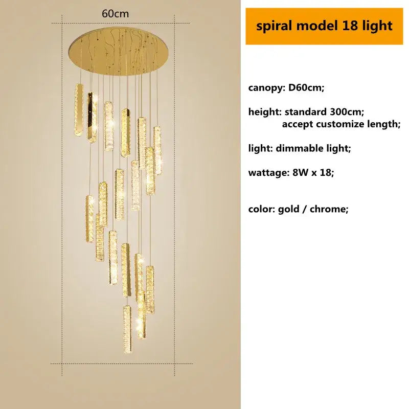 Modern gold crystal lustre pendant lights for dining room dimmable