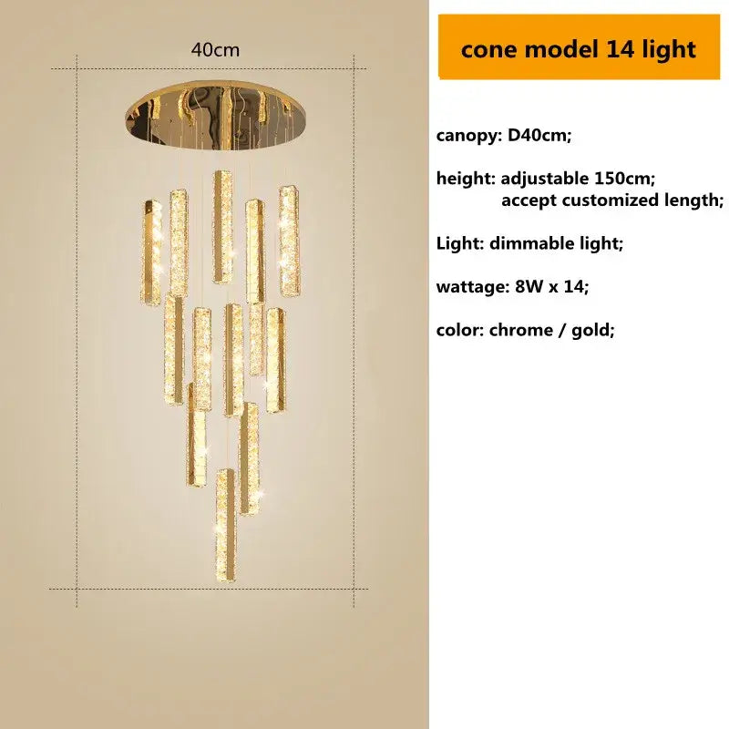 Modern gold crystal lustre pendant lights for dining room dimmable