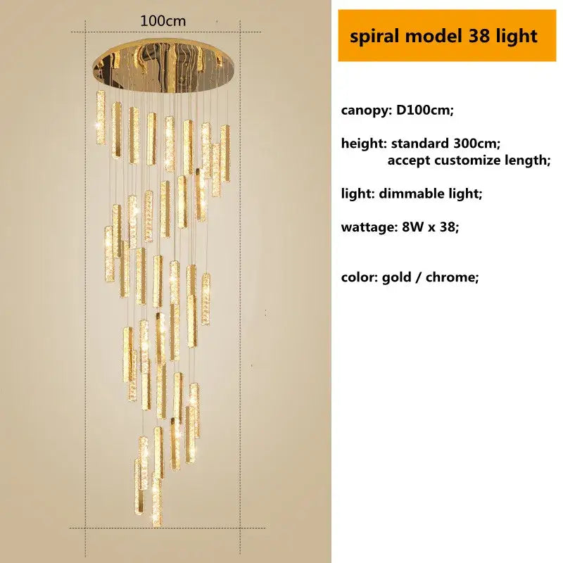 Modern gold crystal lustre pendant lights for dining room dimmable