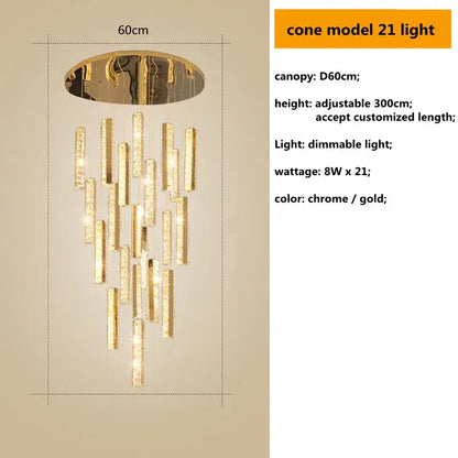 Modern gold crystal lustre pendant lights for dining room dimmable