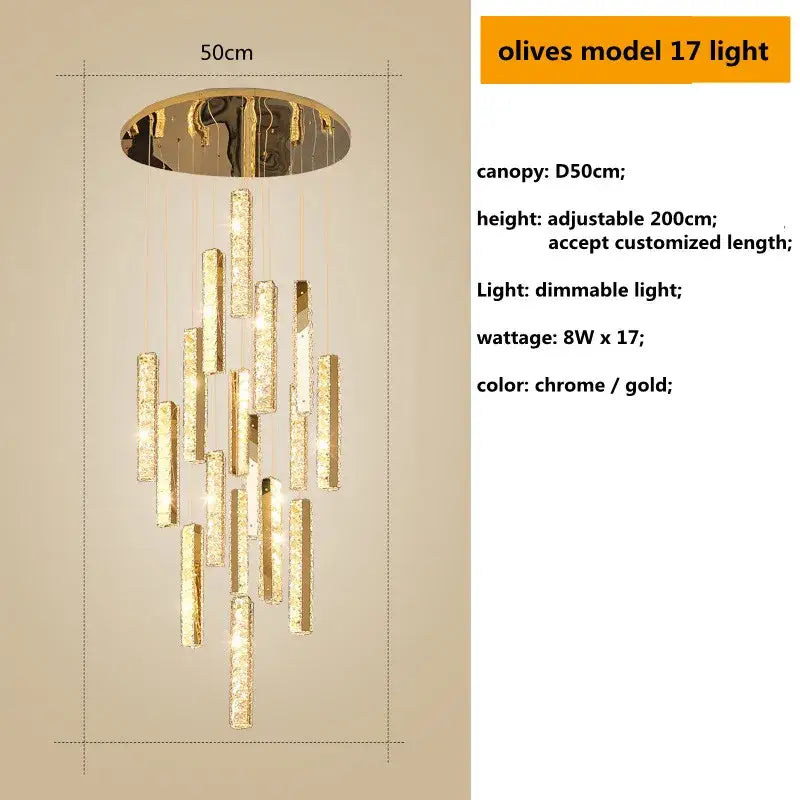 Modern gold crystal lustre pendant lights for dining room dimmable