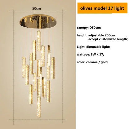 Modern gold crystal lustre pendant lights for dining room dimmable