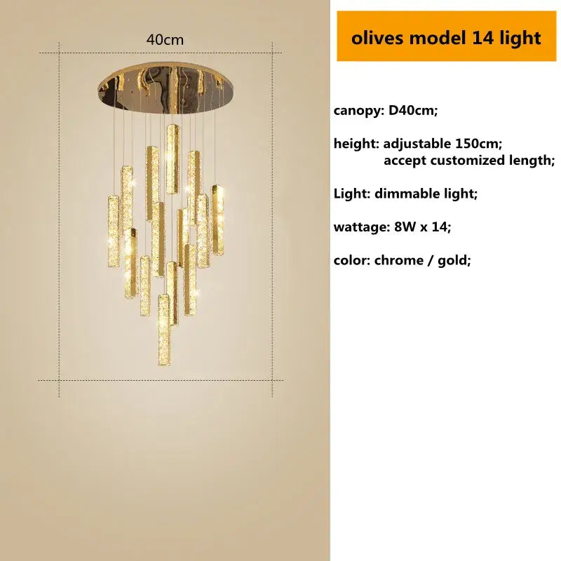 Modern gold crystal lustre pendant lights for dining room dimmable