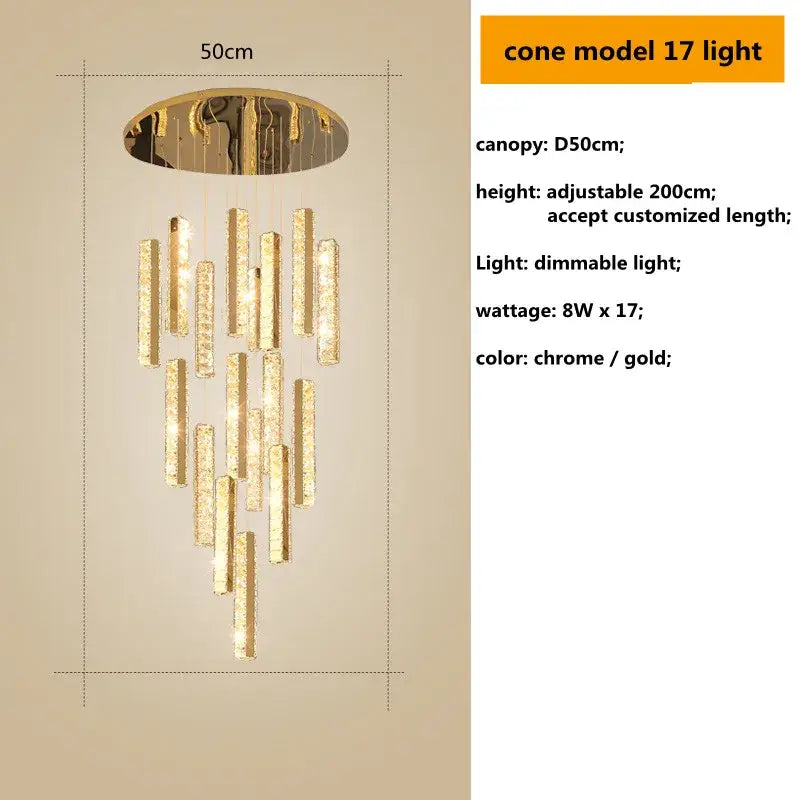 Modern gold crystal lustre pendant lights for dining room dimmable