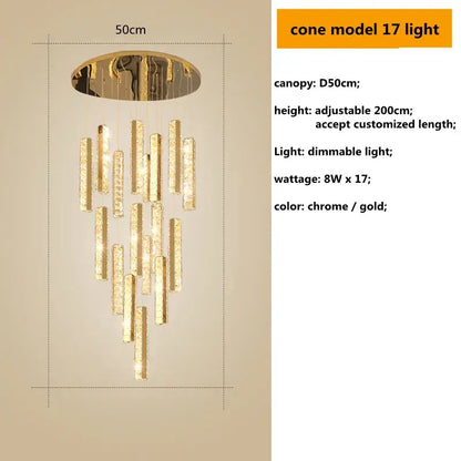 Modern gold crystal lustre pendant lights for dining room dimmable