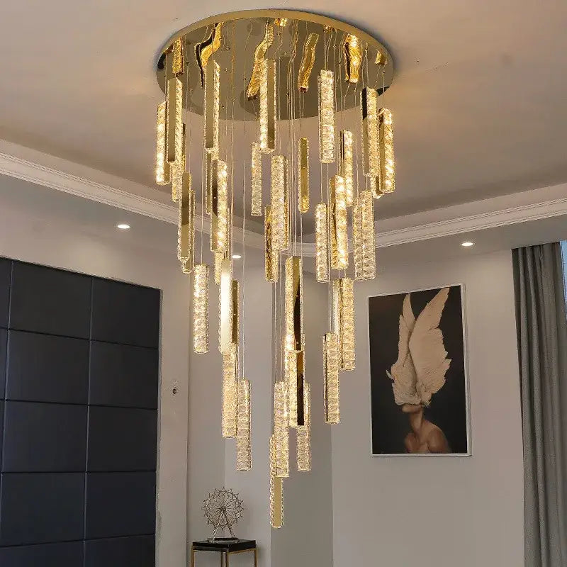 Modern gold crystal lustre pendant lights for dining room dimmable
