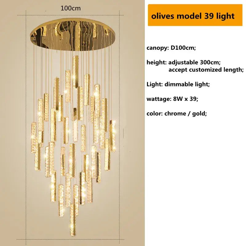 Modern gold crystal lustre pendant lights for dining room dimmable