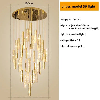 Modern gold crystal lustre pendant lights for dining room dimmable