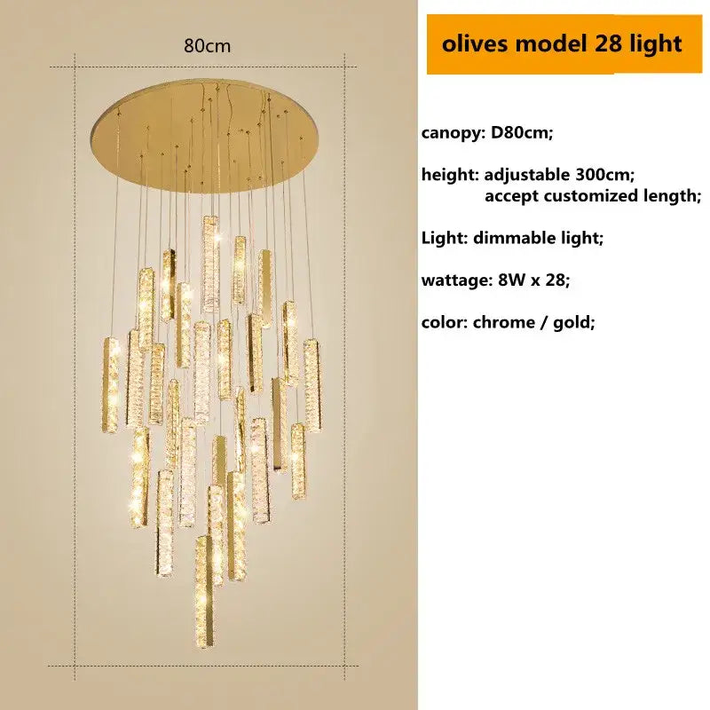 Modern gold crystal lustre pendant lights for dining room dimmable