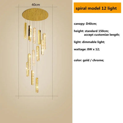Modern gold crystal lustre pendant lights for dining room dimmable