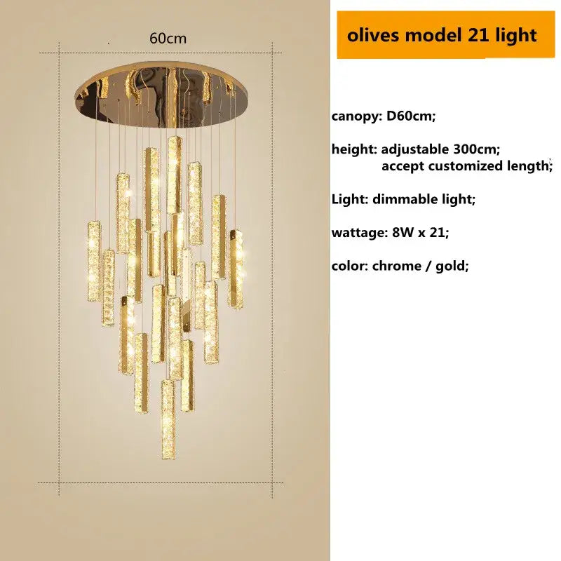 Modern gold crystal lustre pendant lights for dining room dimmable