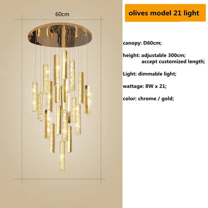Modern gold crystal lustre pendant lights for dining room dimmable