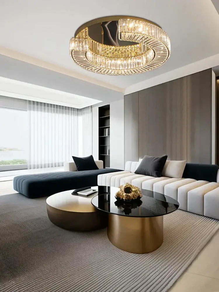 Modern gold led ceiling lamp dining room crystal luxe chandelier