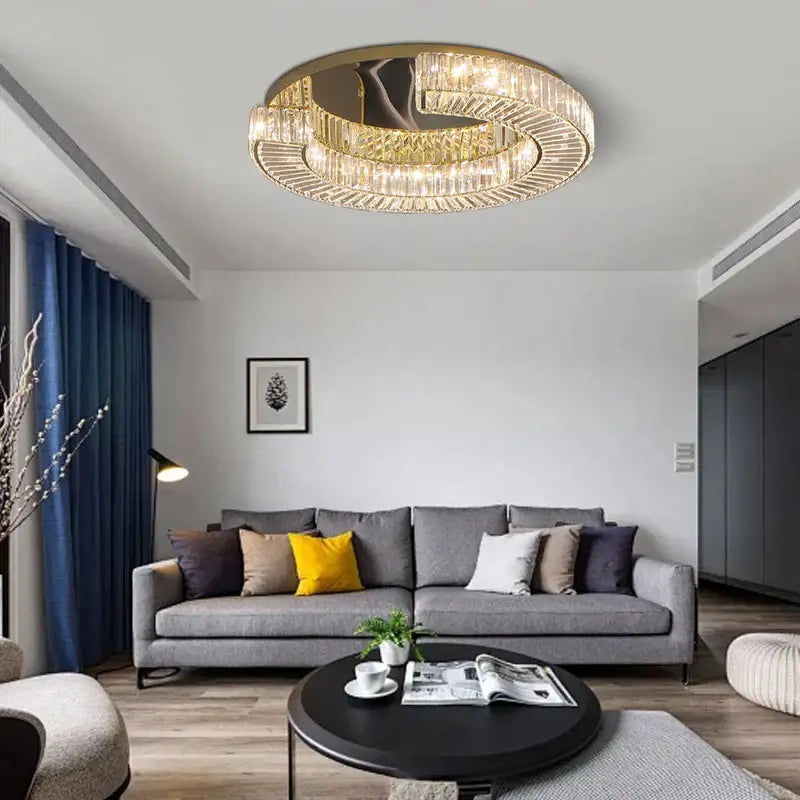Modern gold led ceiling lamp dining room crystal luxe chandelier