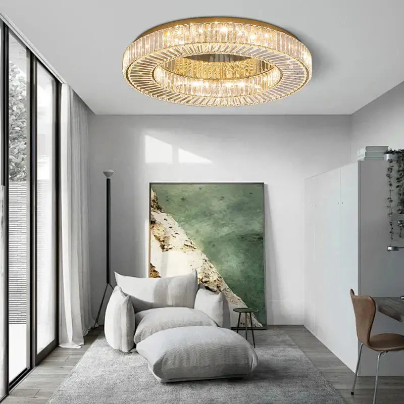 Modern gold led ceiling lamp dining room crystal luxe chandelier