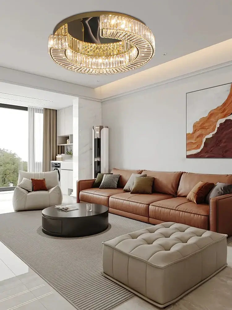Modern gold led ceiling lamp dining room crystal luxe chandelier