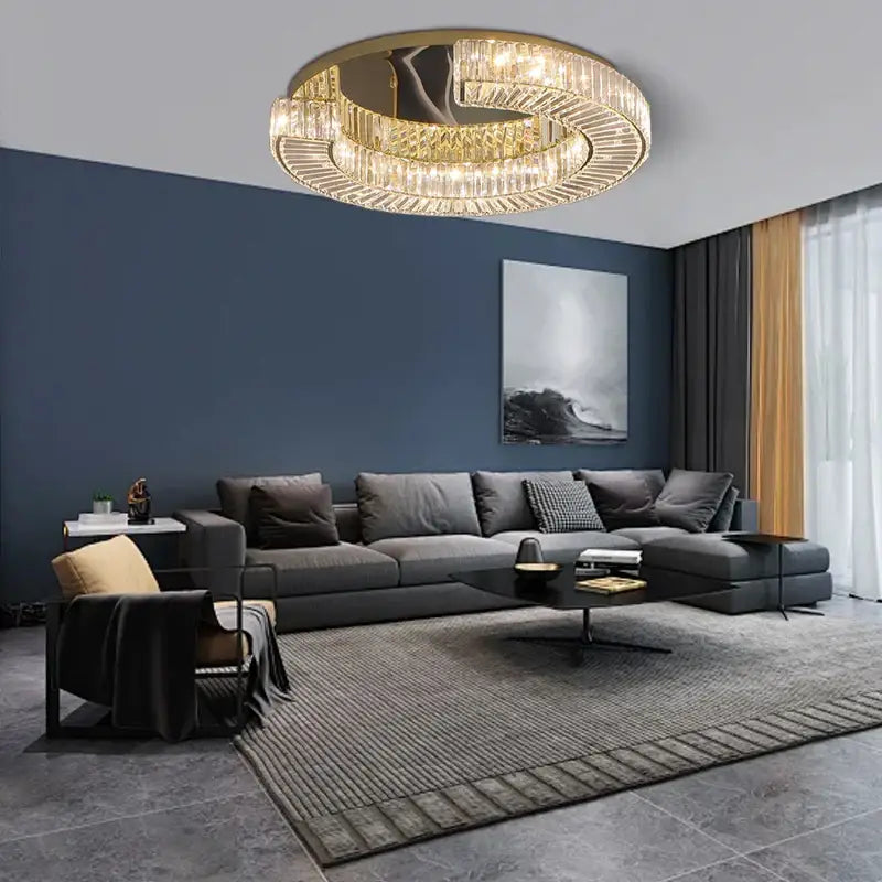 Modern gold led ceiling lamp dining room crystal luxe chandelier