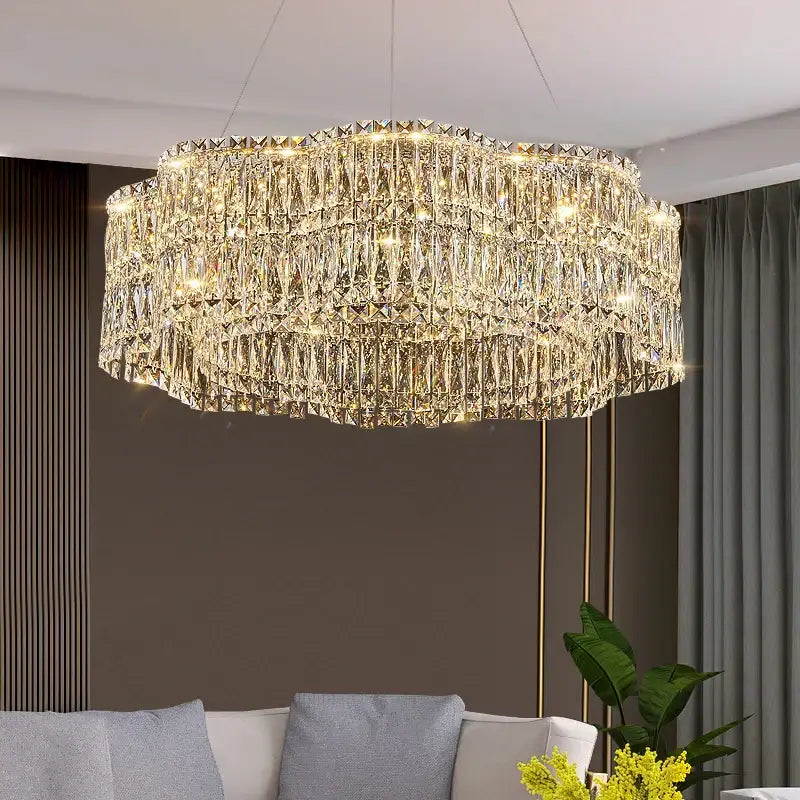 crystal luxe multi-tiered gold chandelier living room light