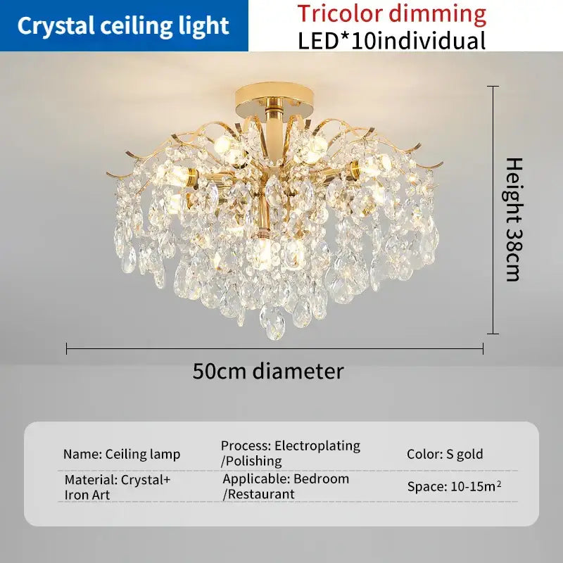 Crystal luxe led gold chandelier for living room glass droplets