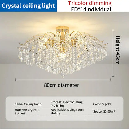 Crystal luxe led gold chandelier for living room glass droplets