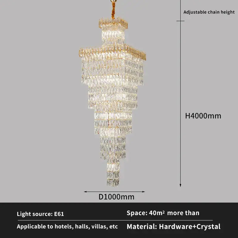 Modern gold crystal luxe living room chandelier for staircases