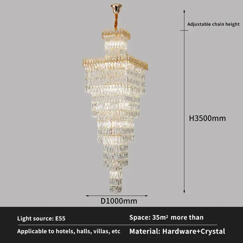 Modern gold crystal luxe living room chandelier for staircases
