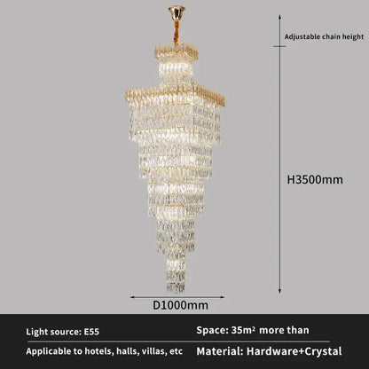 Modern gold crystal luxe living room chandelier for staircases