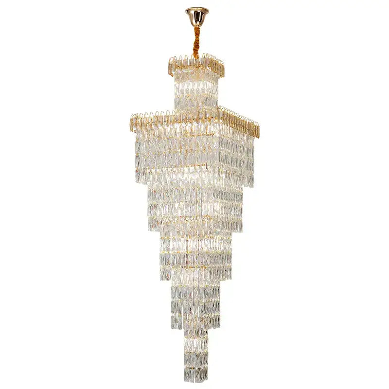 Modern gold crystal luxe living room chandelier for staircases