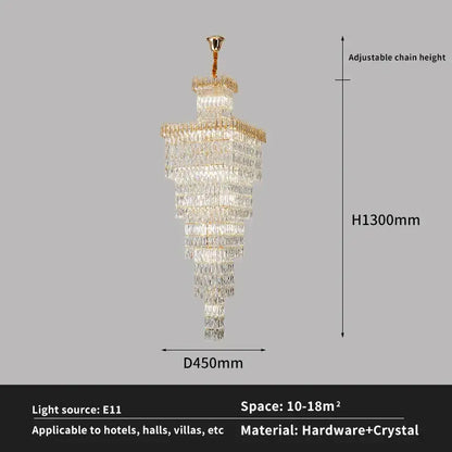 Modern gold crystal luxe living room chandelier for staircases