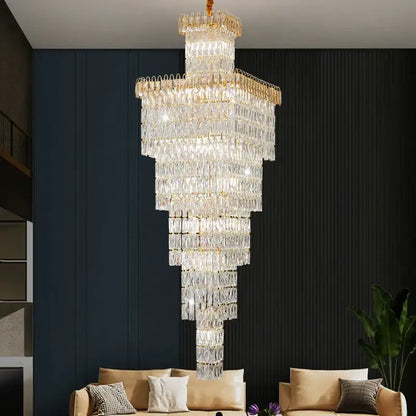 Modern gold crystal luxe living room chandelier for staircases