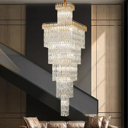 Modern gold crystal luxe living room chandelier for staircases