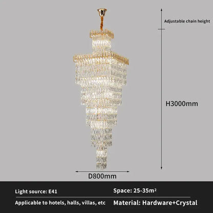 Modern gold crystal luxe living room chandelier for staircases