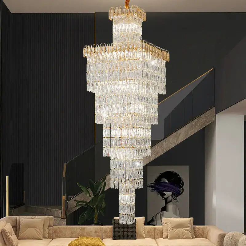 Modern gold crystal luxe living room chandelier for staircases