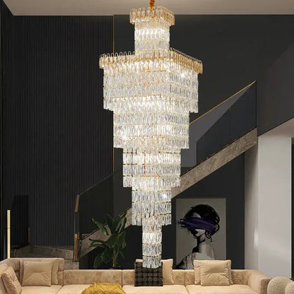 Modern gold crystal luxe living room chandelier for staircases